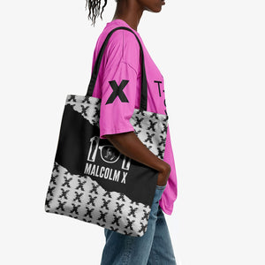 Malcolm X 101 Years Of Resistance Tote Bag Civil Rights Leader Portrait - Monochrome X Pattern