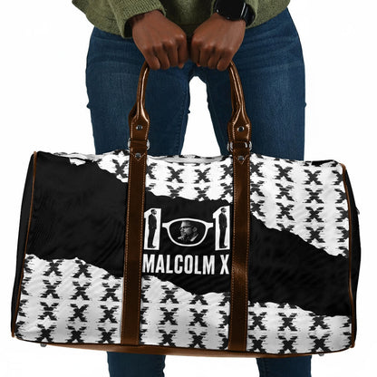 Malcolm X 101 Years Of Resistance Travel Bag Civil Rights Leader Portrait - Monochrome X Pattern
