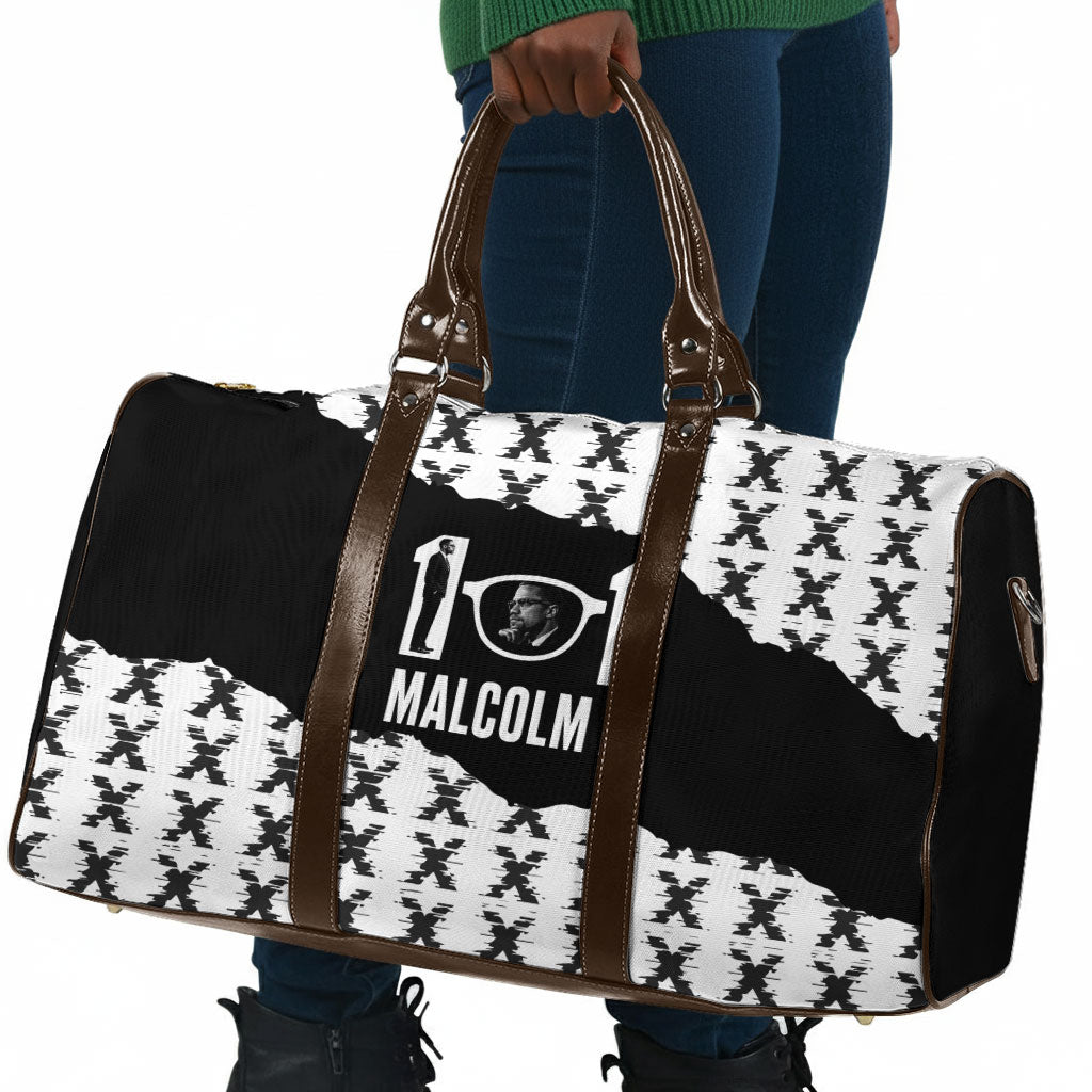 Malcolm X 101 Years Of Resistance Travel Bag Civil Rights Leader Portrait - Monochrome X Pattern