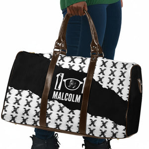 Malcolm X 101 Years Of Resistance Travel Bag Civil Rights Leader Portrait - Monochrome X Pattern