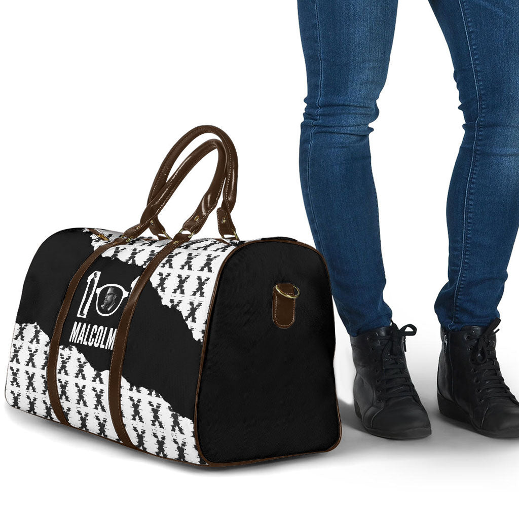 Malcolm X 101 Years Of Resistance Travel Bag Civil Rights Leader Portrait - Monochrome X Pattern
