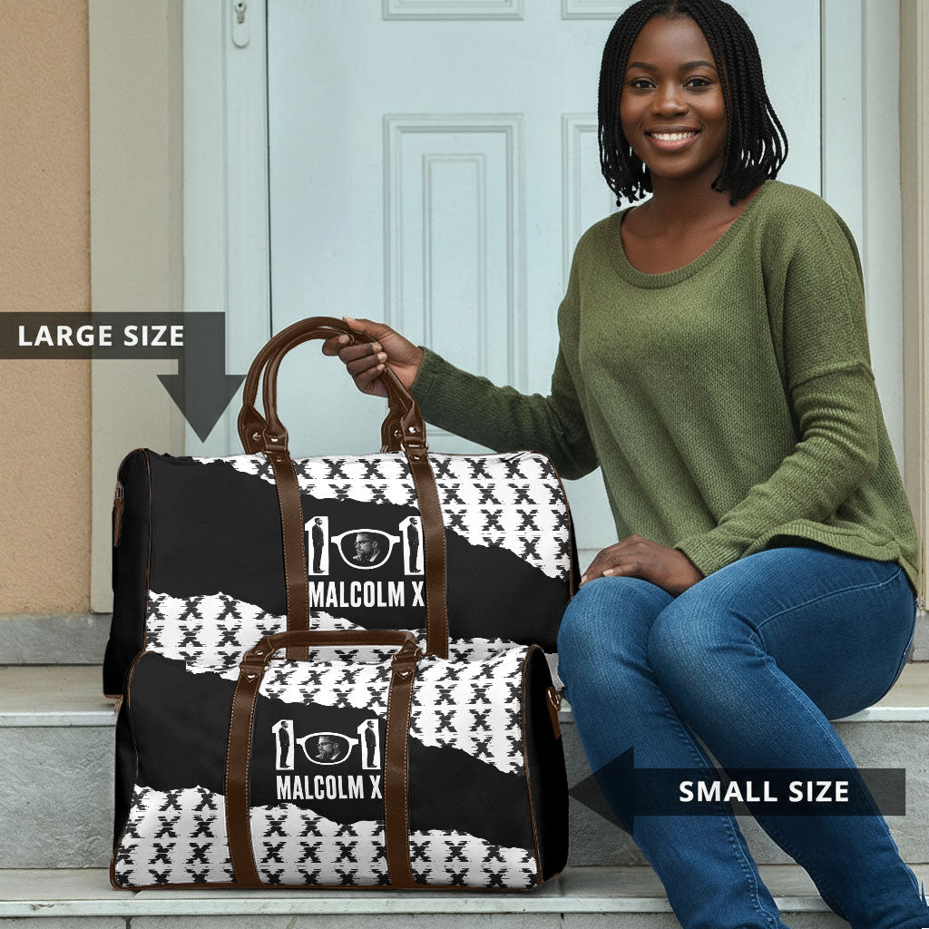 Malcolm X 101 Years Of Resistance Travel Bag Civil Rights Leader Portrait - Monochrome X Pattern