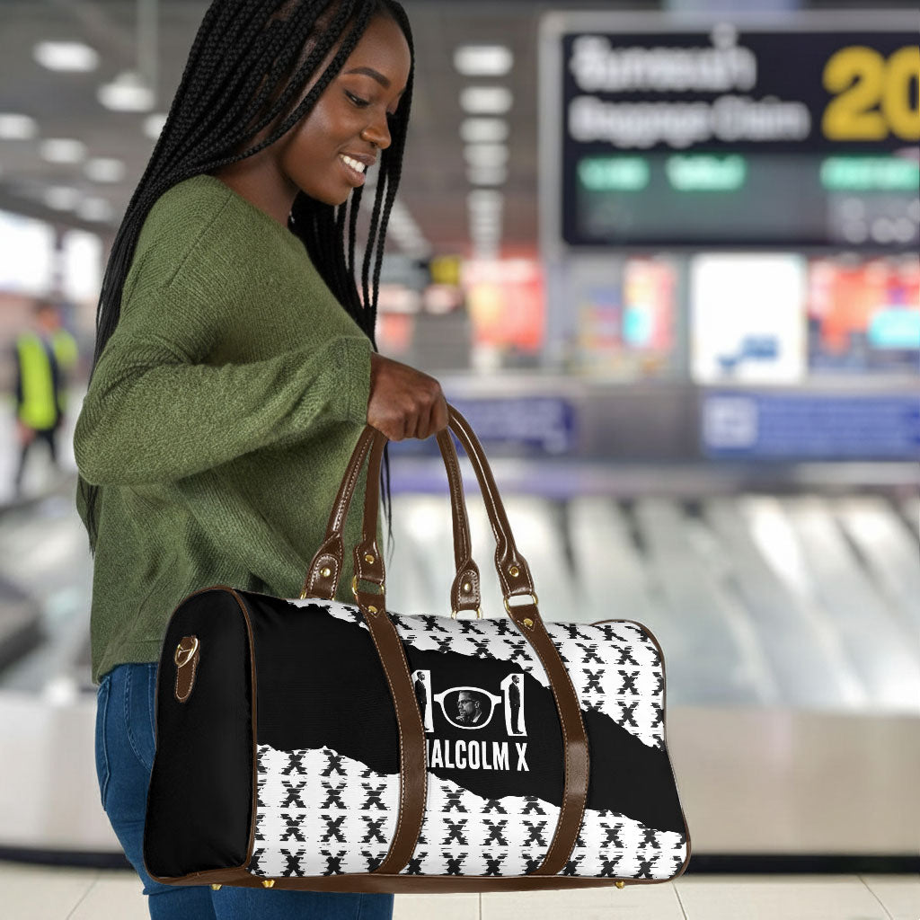 Malcolm X 101 Years Of Resistance Travel Bag Civil Rights Leader Portrait - Monochrome X Pattern