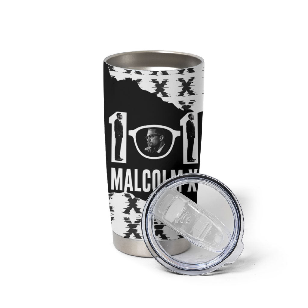 Malcolm X 101 Years Of Resistance Tumbler Cup Civil Rights Leader Portrait - Monochrome X Pattern