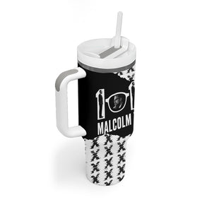 Malcolm X 101 Years Of Resistance Tumbler With Handle Civil Rights Leader Portrait - Monochrome X Pattern