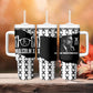 Malcolm X 101 Years Of Resistance Tumbler With Handle Civil Rights Leader Portrait - Monochrome X Pattern