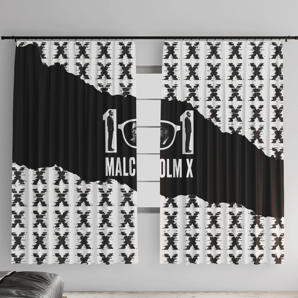 Malcolm X 101 Years Of Resistance Window Curtain Civil Rights Leader Portrait - Monochrome X Pattern