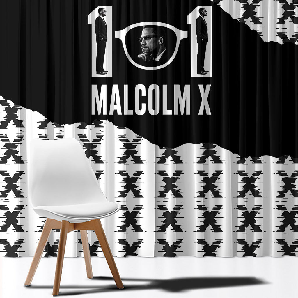 Malcolm X 101 Years Of Resistance Window Curtain Civil Rights Leader Portrait - Monochrome X Pattern