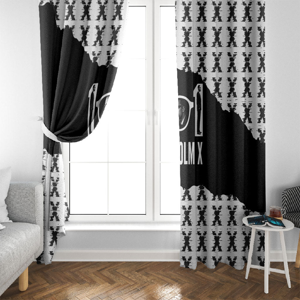 Malcolm X 101 Years Of Resistance Window Curtain Civil Rights Leader Portrait - Monochrome X Pattern