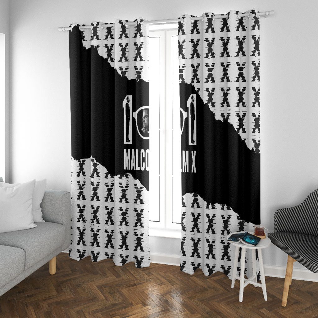 Malcolm X 101 Years Of Resistance Window Curtain Civil Rights Leader Portrait - Monochrome X Pattern