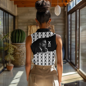Malcolm X 101 Years Of Resistance Women Sleeveless Polo Shirt Civil Rights Leader Portrait - Monochrome X Pattern