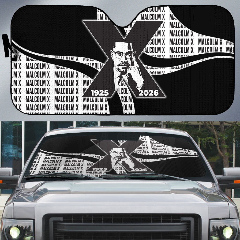 Malcolm X Legacy 1925-2026 Auto Sun Shade African American Heritage - Iconic Portrait Silhouette