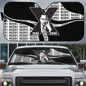 Malcolm X Legacy 1925-2026 Auto Sun Shade African American Heritage - Iconic Portrait Silhouette