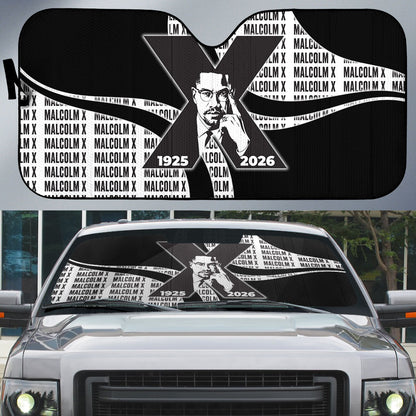 Malcolm X Legacy 1925-2026 Auto Sun Shade African American Heritage - Iconic Portrait Silhouette