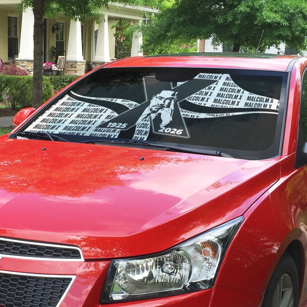 Malcolm X Legacy 1925-2026 Auto Sun Shade African American Heritage - Iconic Portrait Silhouette