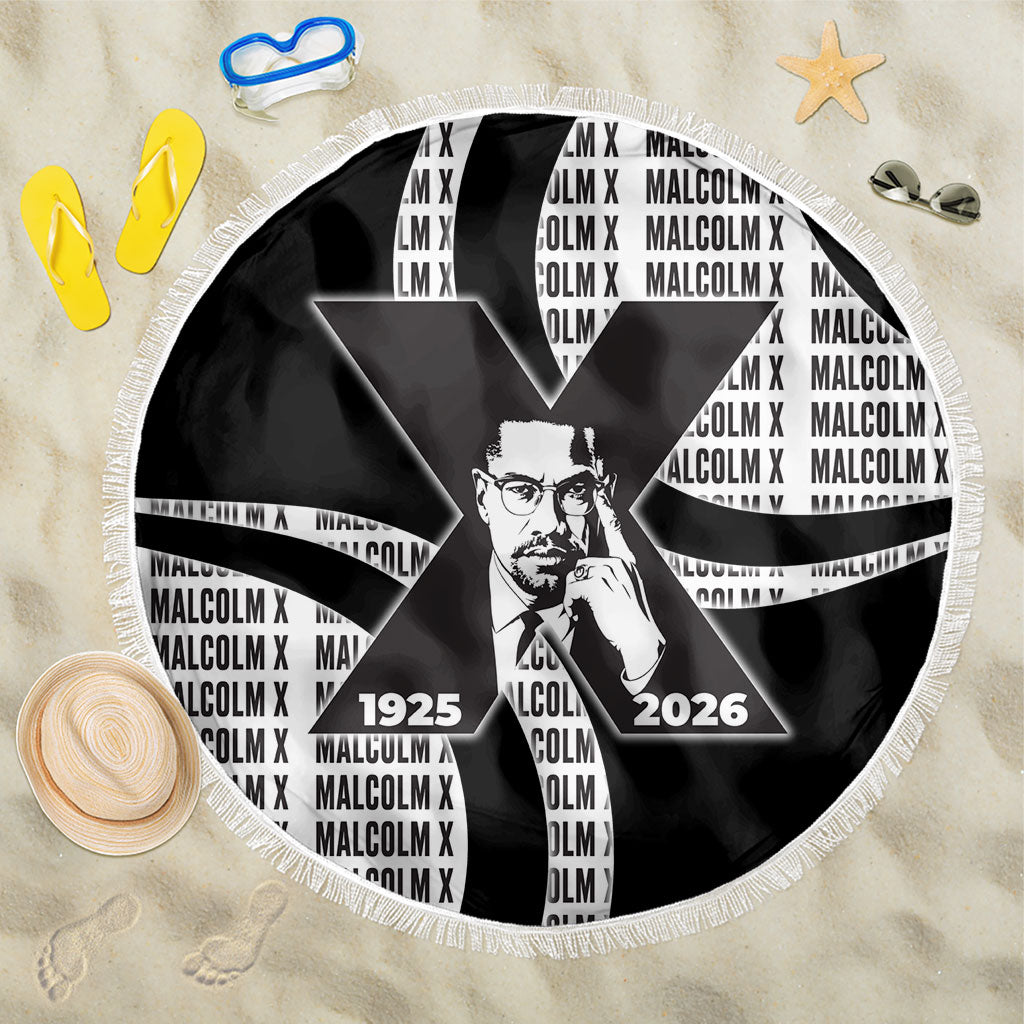 Malcolm X Legacy 1925-2026 Beach Blanket African American Heritage - Iconic Portrait Silhouette