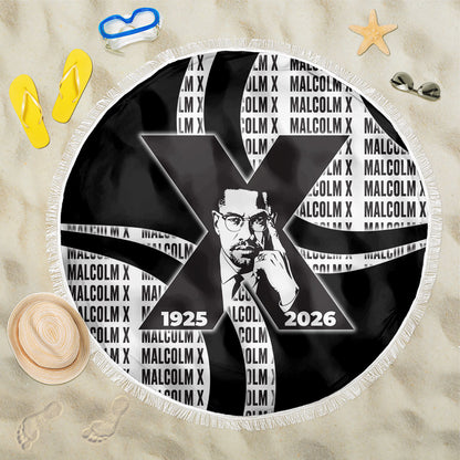 Malcolm X Legacy 1925-2026 Beach Blanket African American Heritage - Iconic Portrait Silhouette
