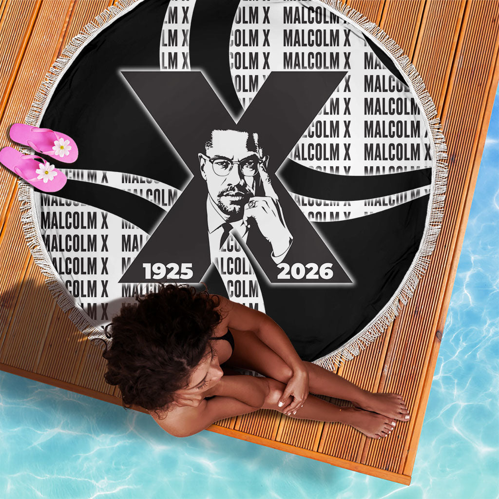 Malcolm X Legacy 1925-2026 Beach Blanket African American Heritage - Iconic Portrait Silhouette