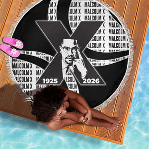 Malcolm X Legacy 1925-2026 Beach Blanket African American Heritage - Iconic Portrait Silhouette