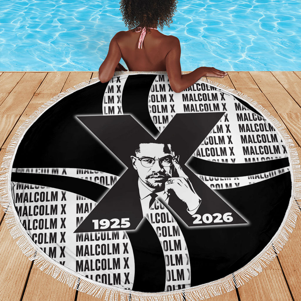 Malcolm X Legacy 1925-2026 Beach Blanket African American Heritage - Iconic Portrait Silhouette
