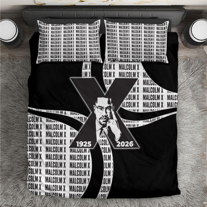 Malcolm X Legacy 1925-2026 Bedding Set African American Heritage - Iconic Portrait Silhouette