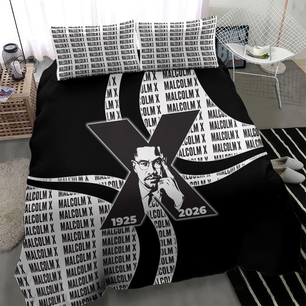Malcolm X Legacy 1925-2026 Bedding Set African American Heritage - Iconic Portrait Silhouette