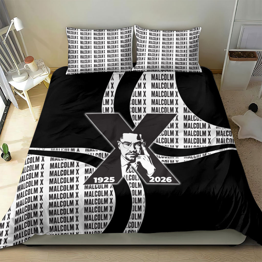 Malcolm X Legacy 1925-2026 Bedding Set African American Heritage - Iconic Portrait Silhouette