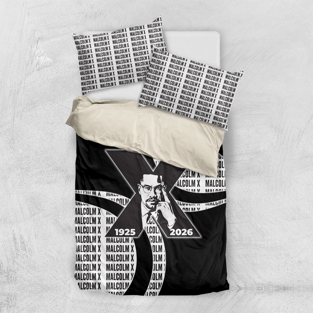 Malcolm X Legacy 1925-2026 Bedding Set African American Heritage - Iconic Portrait Silhouette