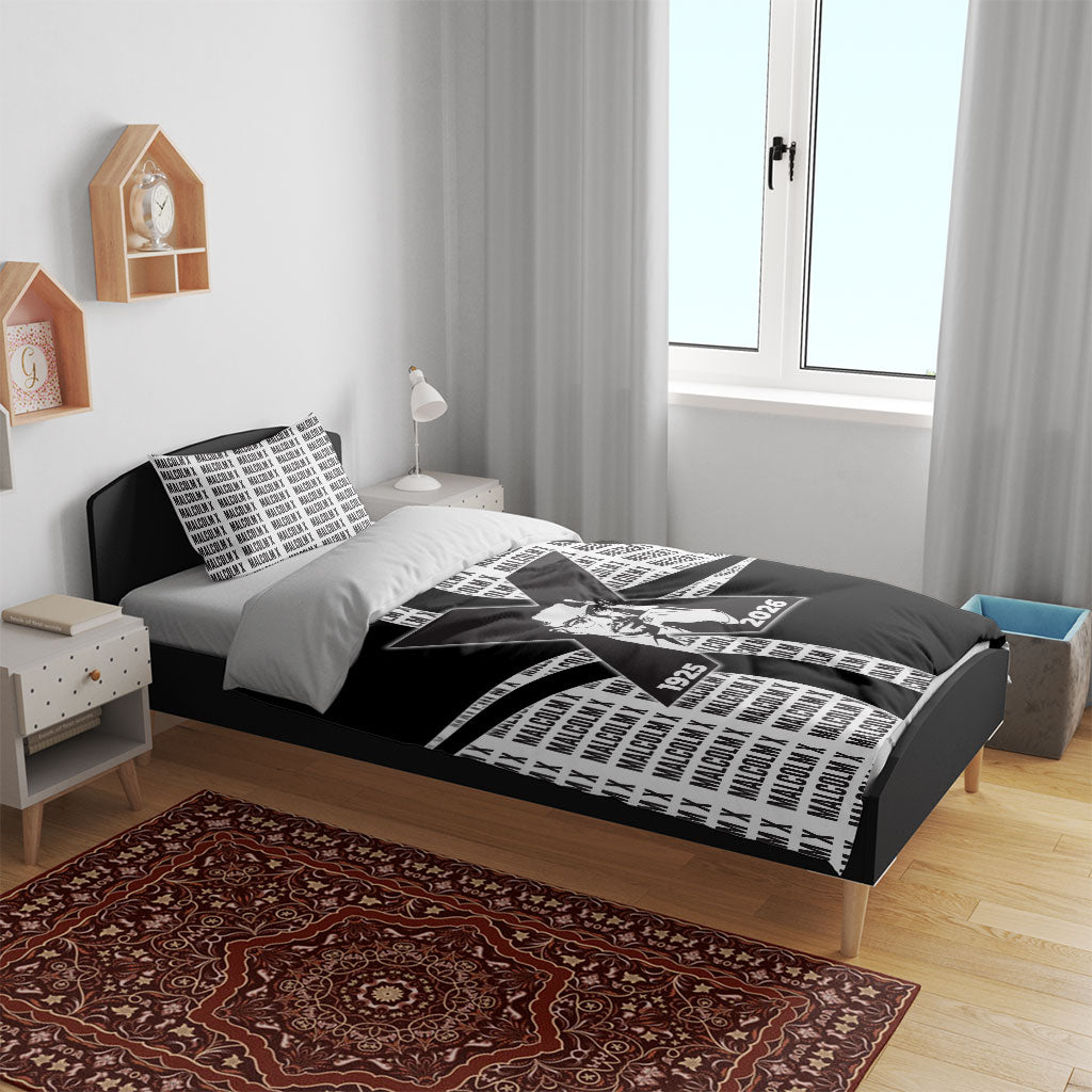 Malcolm X Legacy 1925-2026 Bedding Set African American Heritage - Iconic Portrait Silhouette