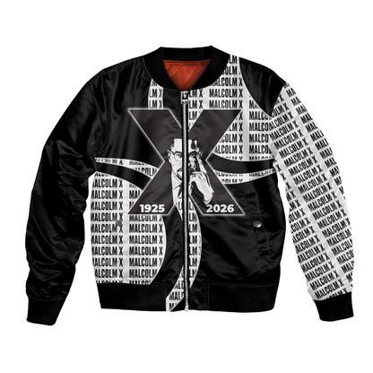 Malcolm X Legacy 1925-2026 Bomber Jacket African American Heritage - Iconic Portrait Silhouette