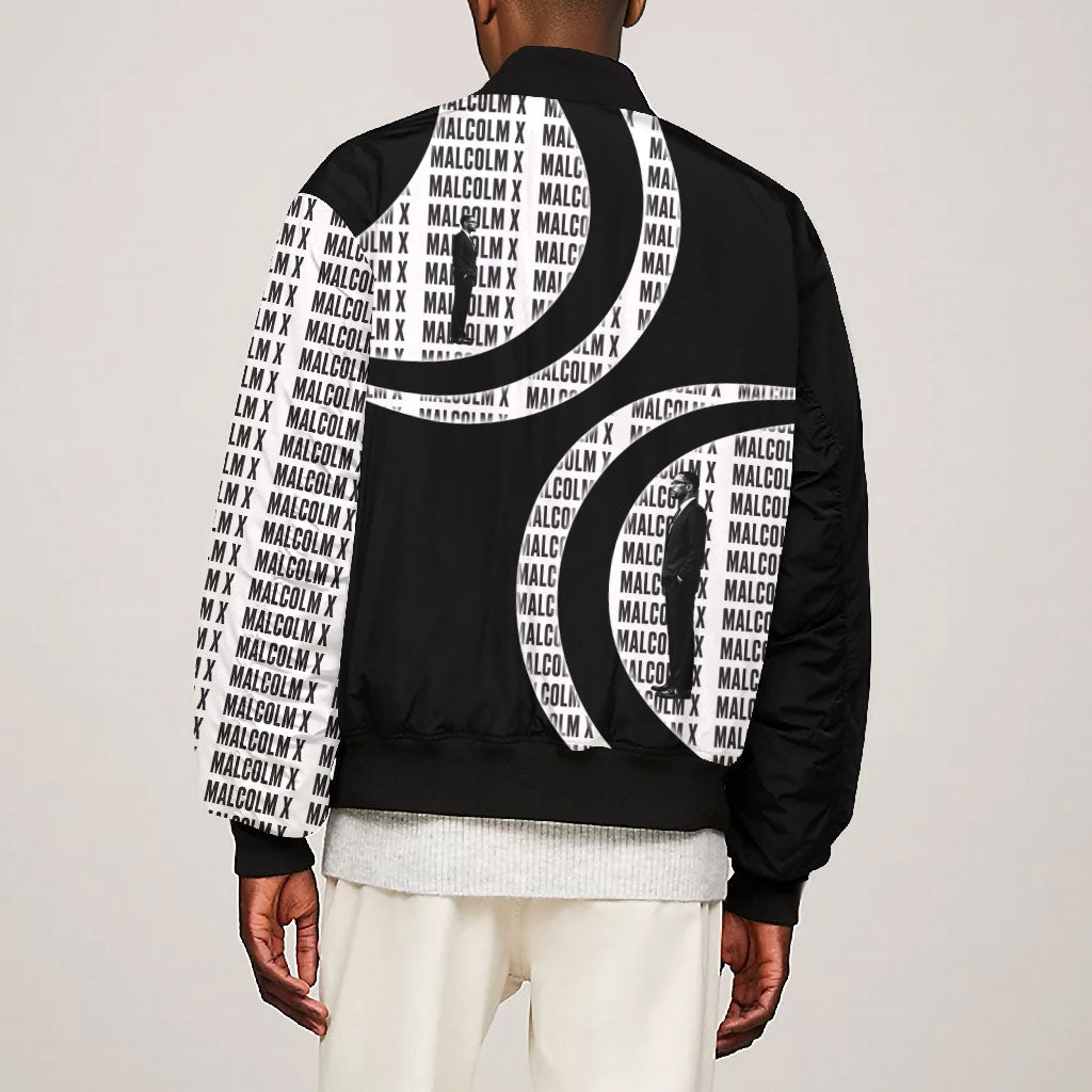 Malcolm X Legacy 1925-2026 Bomber Jacket African American Heritage - Iconic Portrait Silhouette