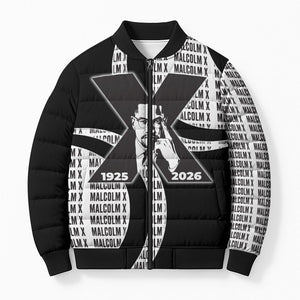 Malcolm X Legacy 1925-2026 Bomber Puffer Jacket African American Heritage - Iconic Portrait Silhouette