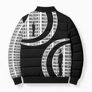 Malcolm X Legacy 1925-2026 Bomber Puffer Jacket African American Heritage - Iconic Portrait Silhouette