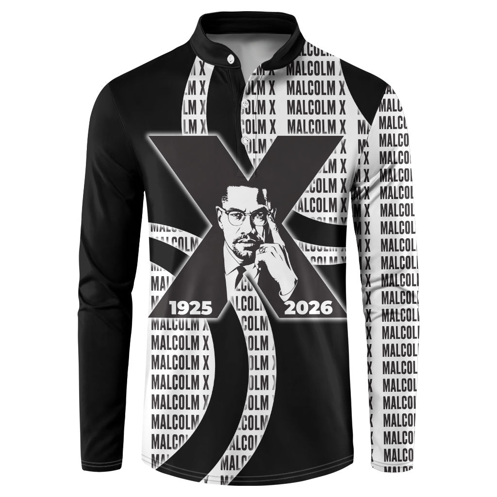 Malcolm X Legacy 1925-2026 Button Sweatshirt African American Heritage - Iconic Portrait Silhouette