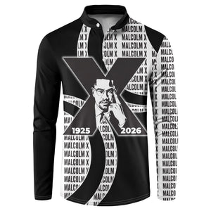 Malcolm X Legacy 1925-2026 Button Sweatshirt African American Heritage - Iconic Portrait Silhouette