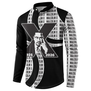 Malcolm X Legacy 1925-2026 Button Sweatshirt African American Heritage - Iconic Portrait Silhouette