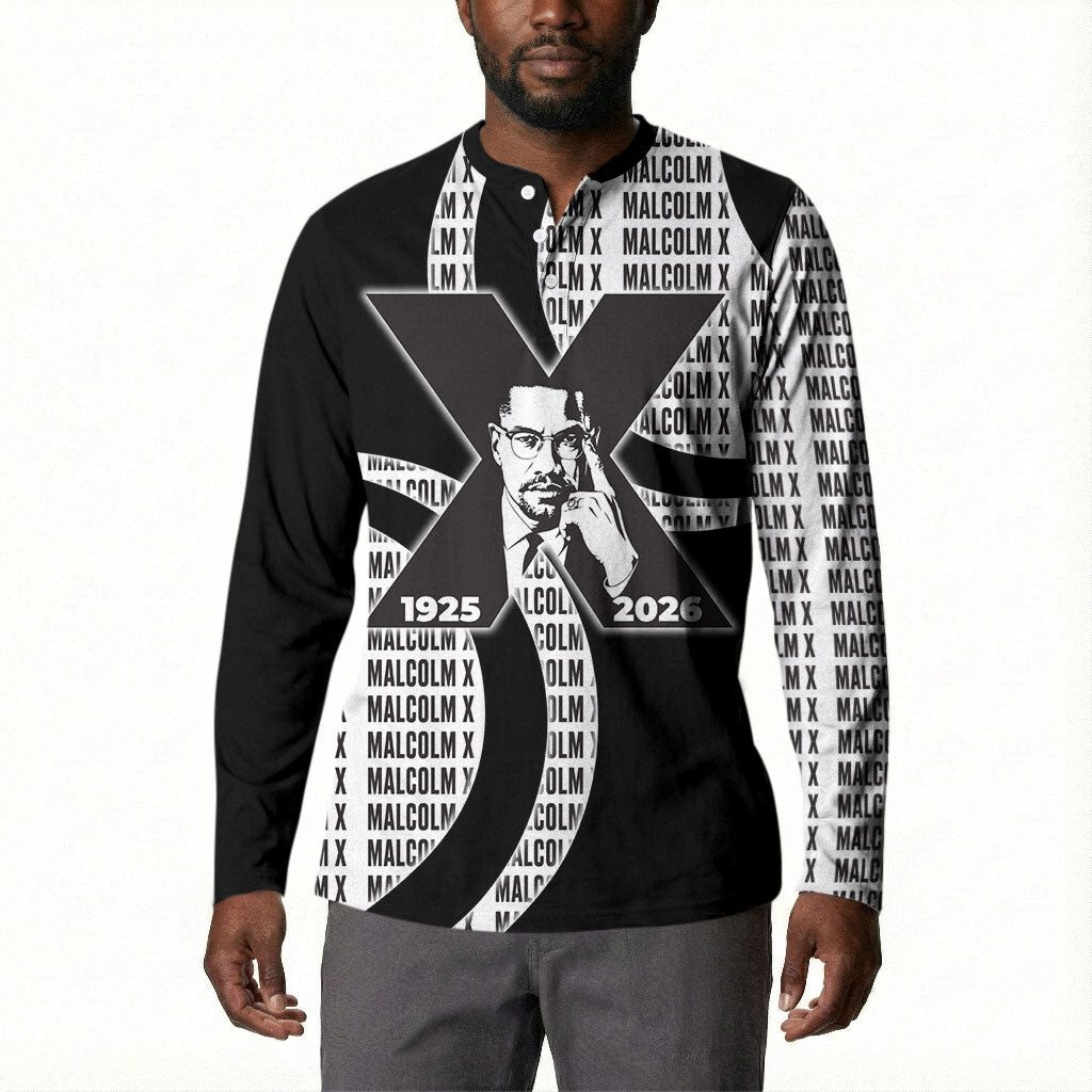 Malcolm X Legacy 1925-2026 Button Sweatshirt African American Heritage - Iconic Portrait Silhouette