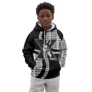 Malcolm X Legacy 1925-2026 Kid Hoodie African American Heritage - Iconic Portrait Silhouette