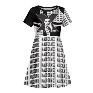 Malcolm X Legacy 1925-2026 Kid Short Sleeve Dress African American Heritage - Iconic Portrait Silhouette