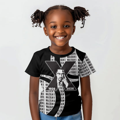 Malcolm X Legacy 1925-2026 Kid T shirt African American Heritage - Iconic Portrait Silhouette