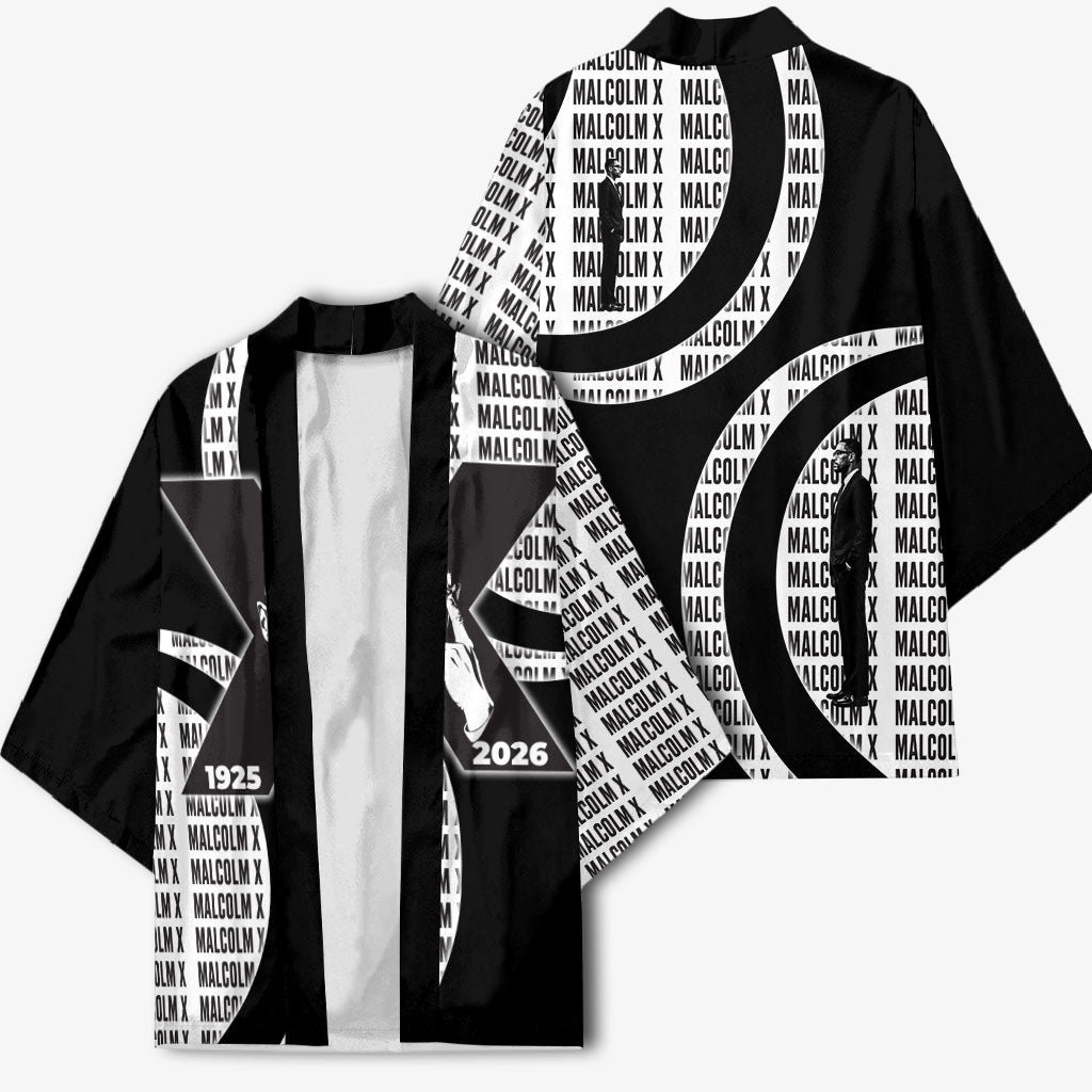 Malcolm X Legacy 1925-2026 Kimono African American Heritage - Iconic Portrait Silhouette