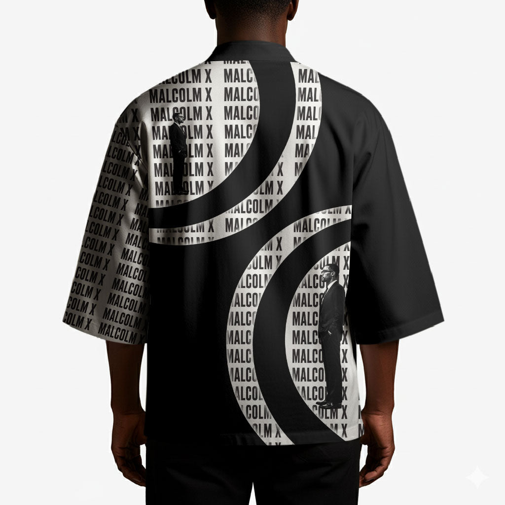 Malcolm X Legacy 1925-2026 Kimono African American Heritage - Iconic Portrait Silhouette