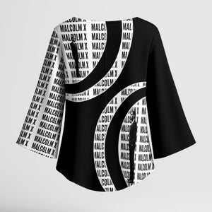 Malcolm X Legacy 1925-2026 Kimono Sleeve Blouse African American Heritage - Iconic Portrait Silhouette