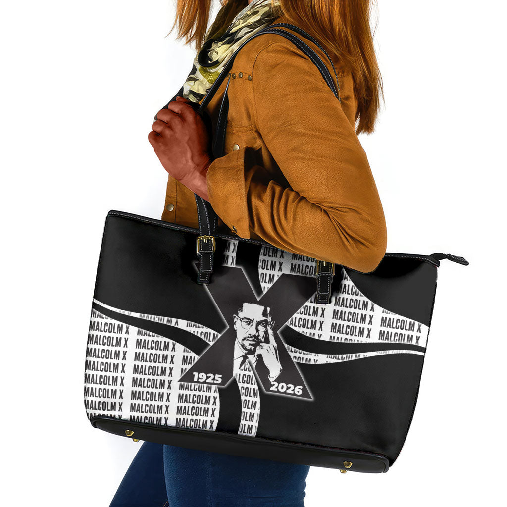 Malcolm X Legacy 1925-2026 Leather Tote Bag African American Heritage - Iconic Portrait Silhouette