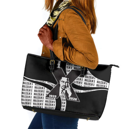 Malcolm X Legacy 1925-2026 Leather Tote Bag African American Heritage - Iconic Portrait Silhouette