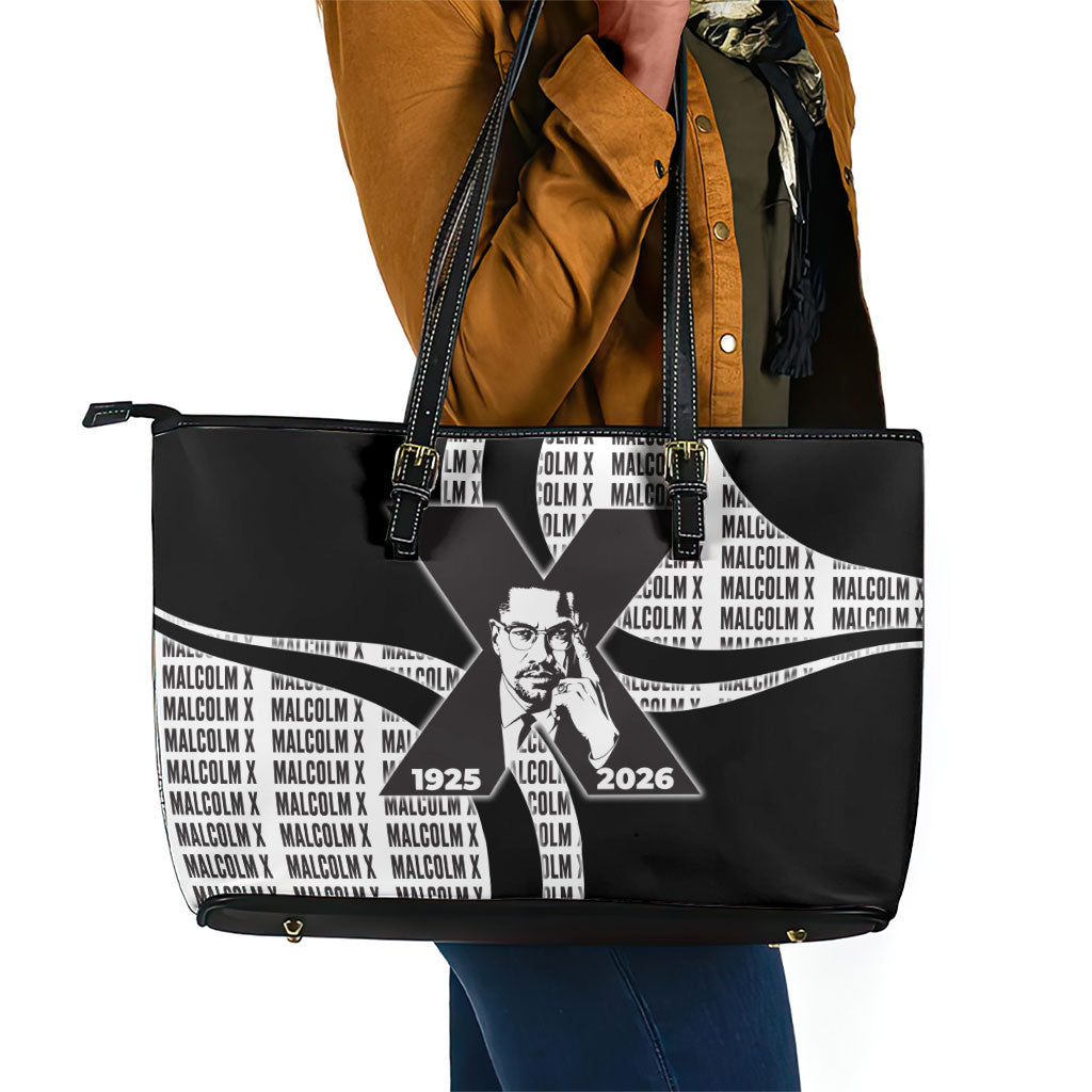 Malcolm X Legacy 1925-2026 Leather Tote Bag African American Heritage - Iconic Portrait Silhouette