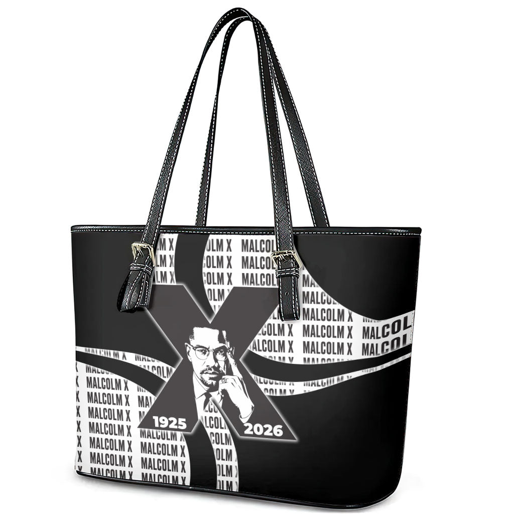 Malcolm X Legacy 1925-2026 Leather Tote Bag African American Heritage - Iconic Portrait Silhouette