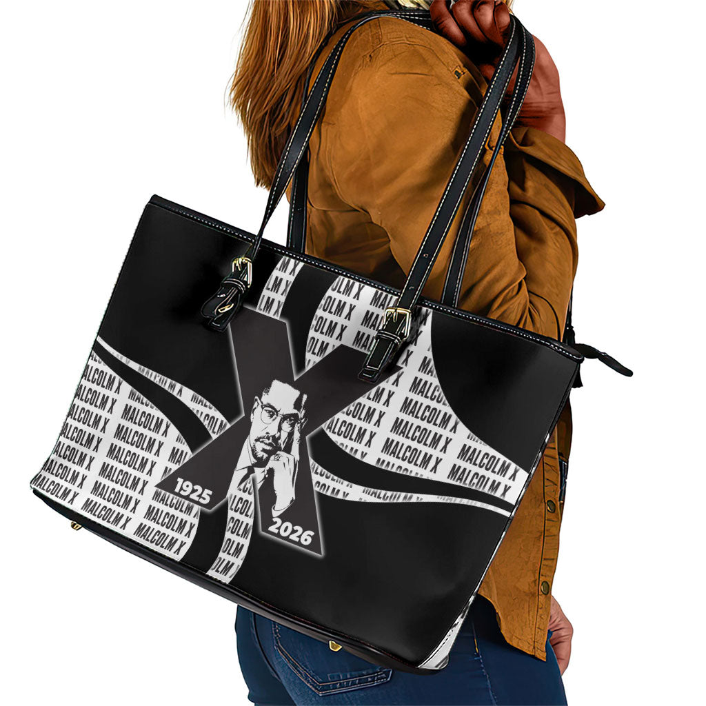 Malcolm X Legacy 1925-2026 Leather Tote Bag African American Heritage - Iconic Portrait Silhouette
