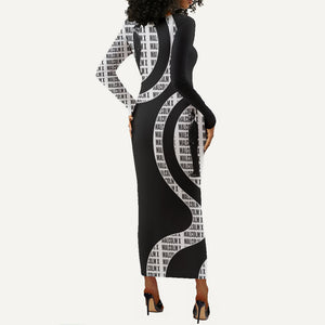 Malcolm X Legacy 1925-2026 Long Sleeve Bodycon Dress African American Heritage - Iconic Portrait Silhouette