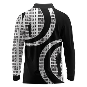Malcolm X Legacy 1925-2026 Long Sleeve Polo Shirt African American Heritage - Iconic Portrait Silhouette